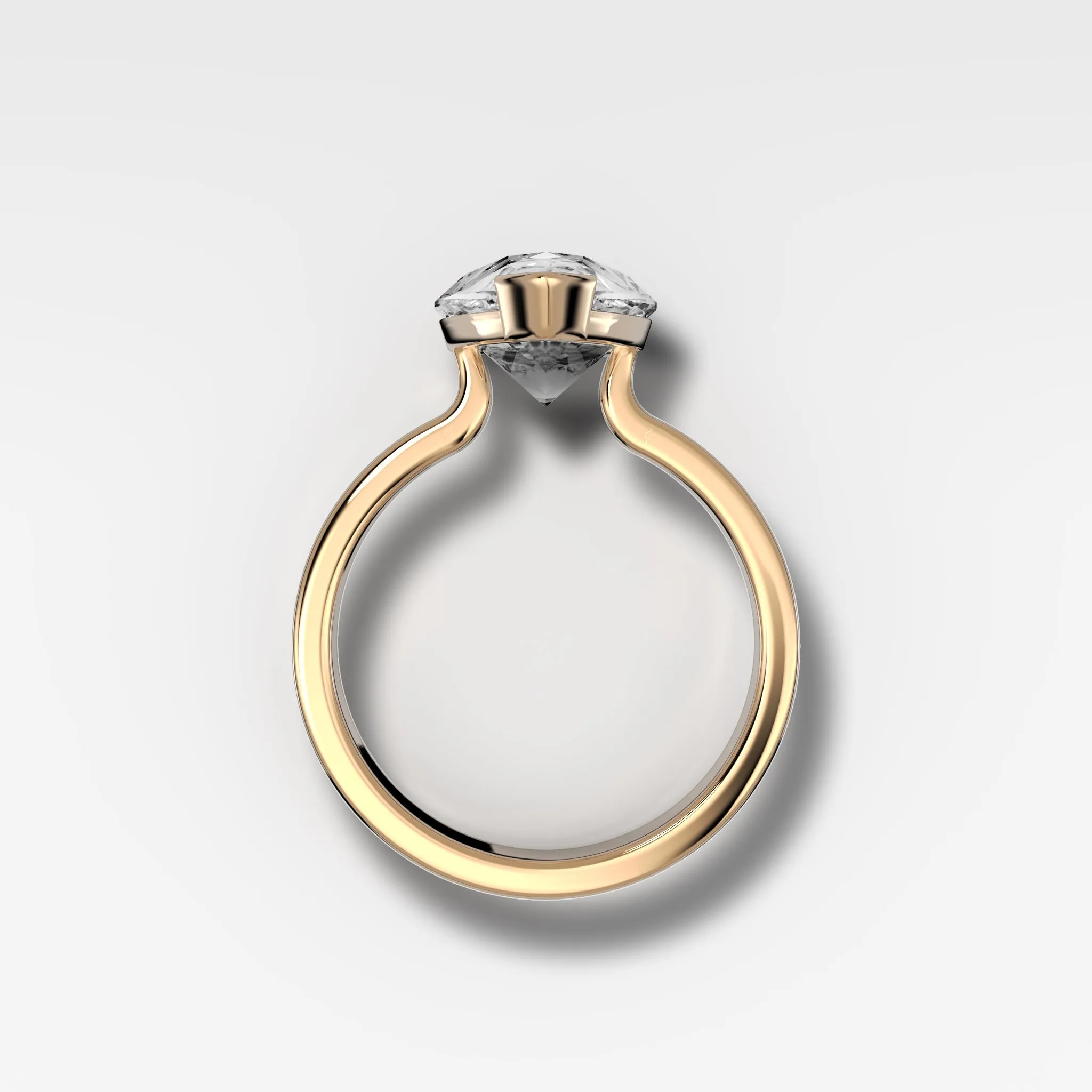 Finest Half Bezel Solitaire Engagement Ring With Pear Cut Diamond