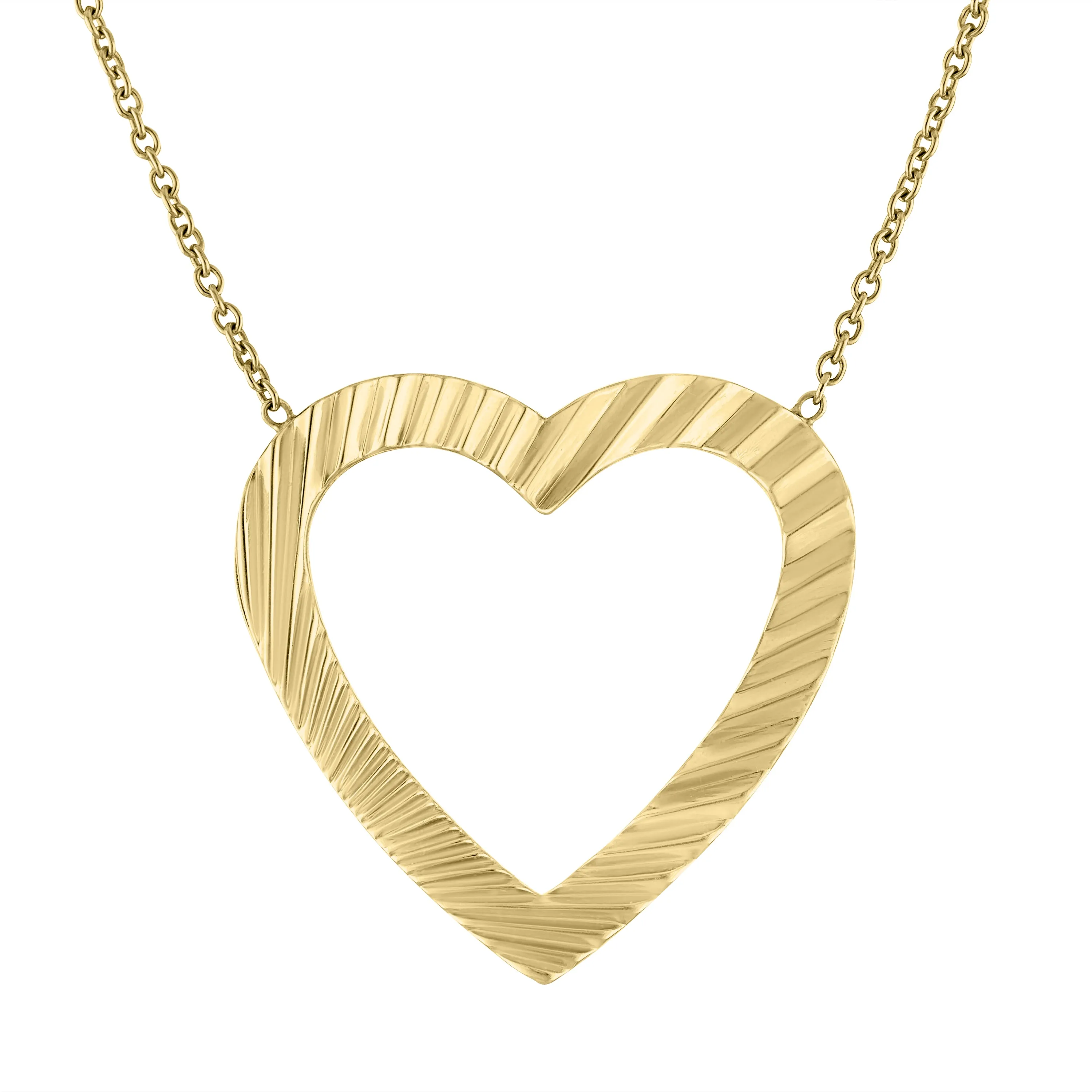 Fiona Fluted Open Heart Necklace: 14K Yellow Gold