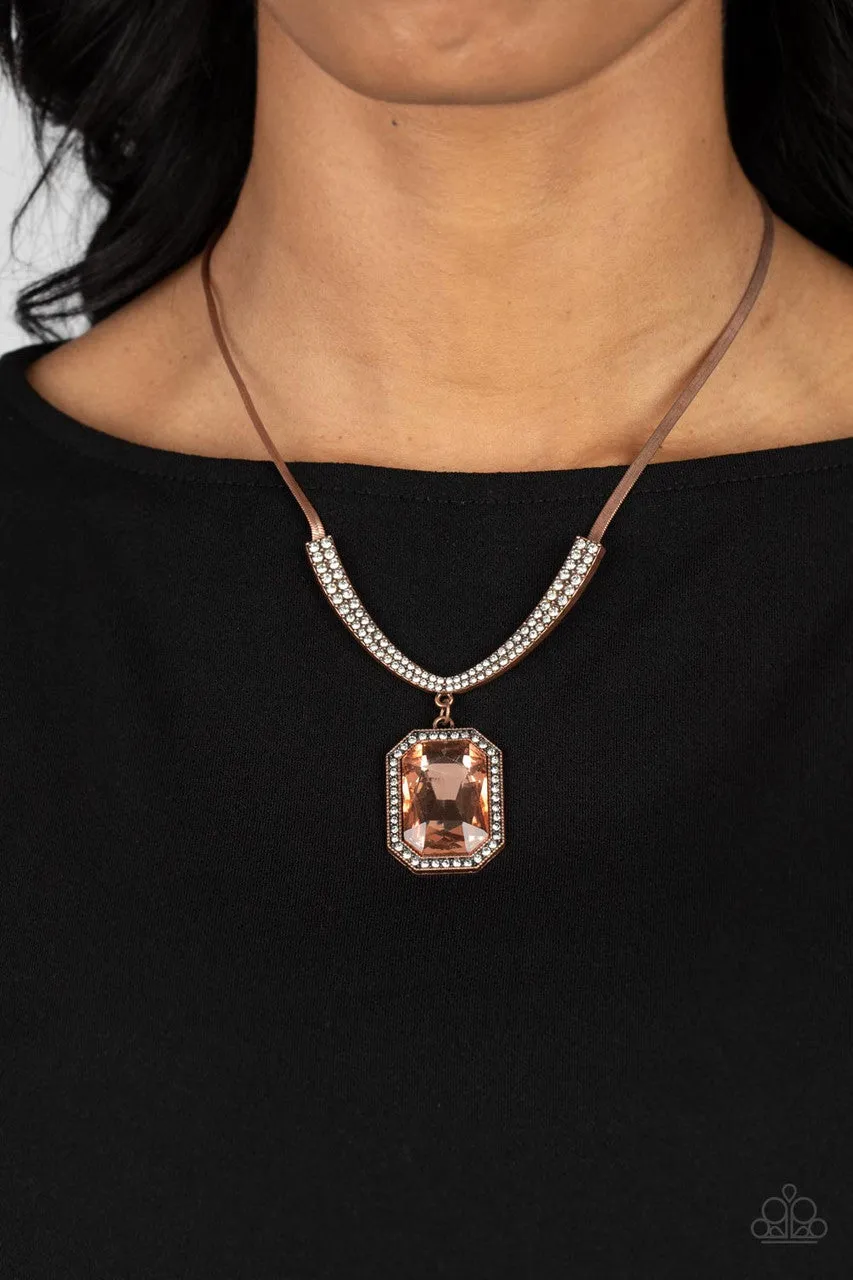Fit for a DRAMA Queen - Copper - Emerald Cut Paparazzi Short Necklace