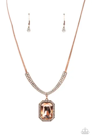 Fit for a DRAMA Queen - Copper - Emerald Cut Paparazzi Short Necklace
