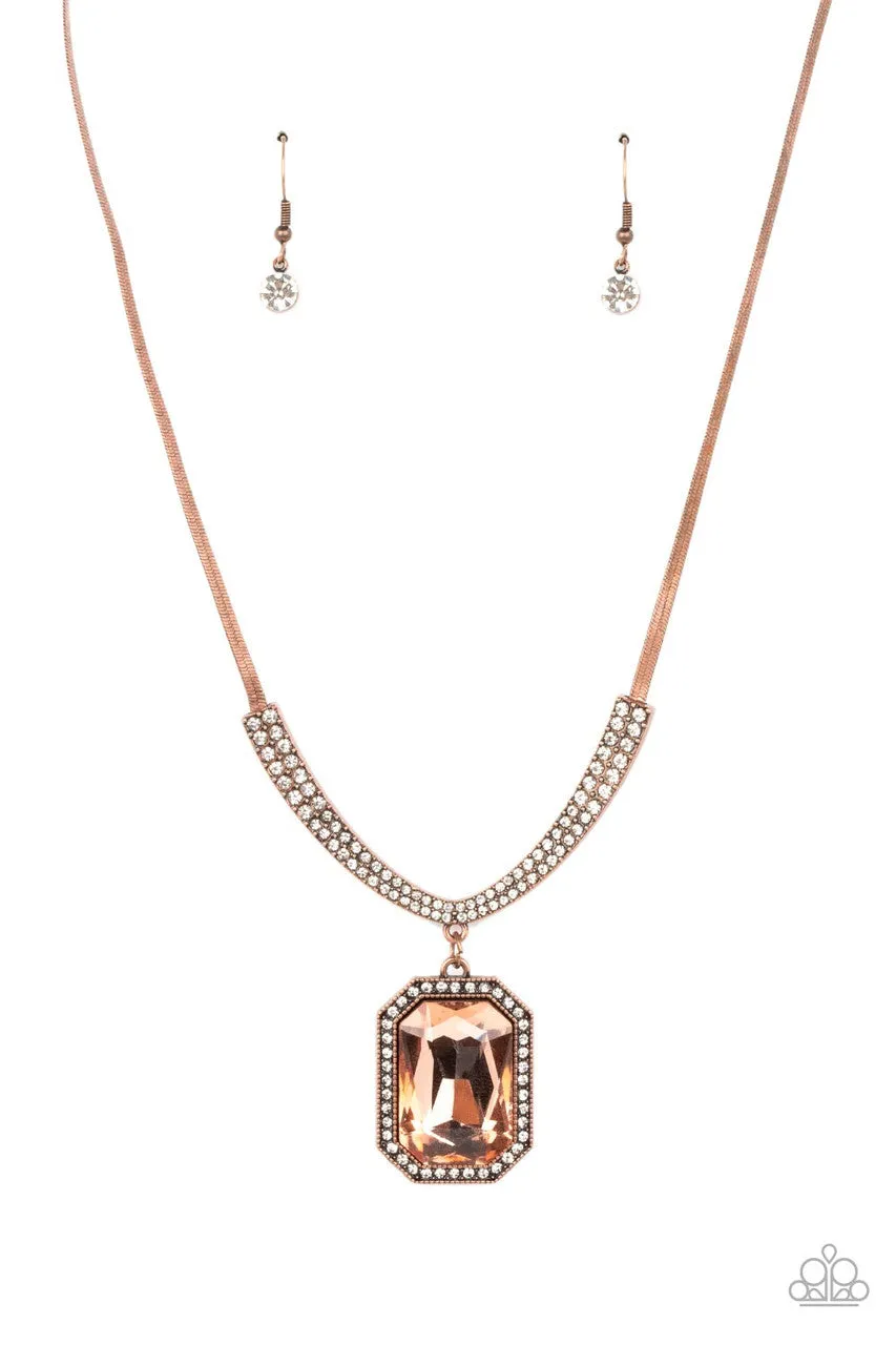 Fit for a DRAMA Queen - Copper - Emerald Cut Paparazzi Short Necklace