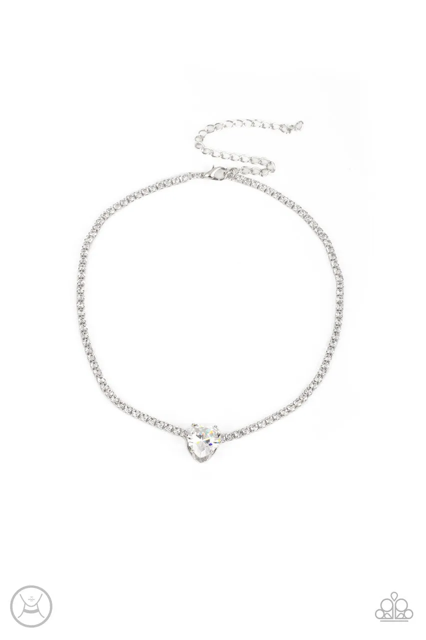 Flirty Fiancé - White - Heart Gem Rhinestone Paparazzi Choker Necklace