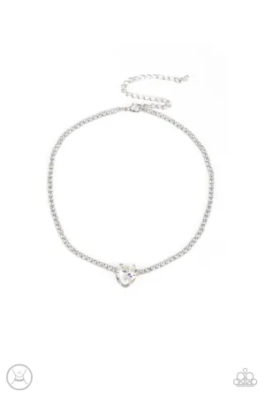 Flirty Fiancé - White - Heart Gem Rhinestone Paparazzi Choker Necklace