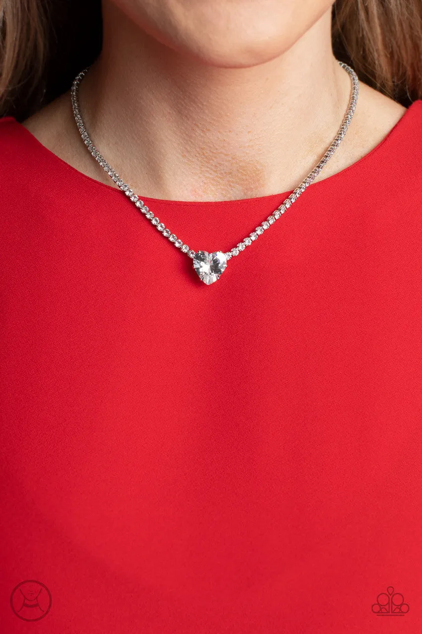 Flirty Fiancé - White - Heart Gem Rhinestone Paparazzi Choker Necklace
