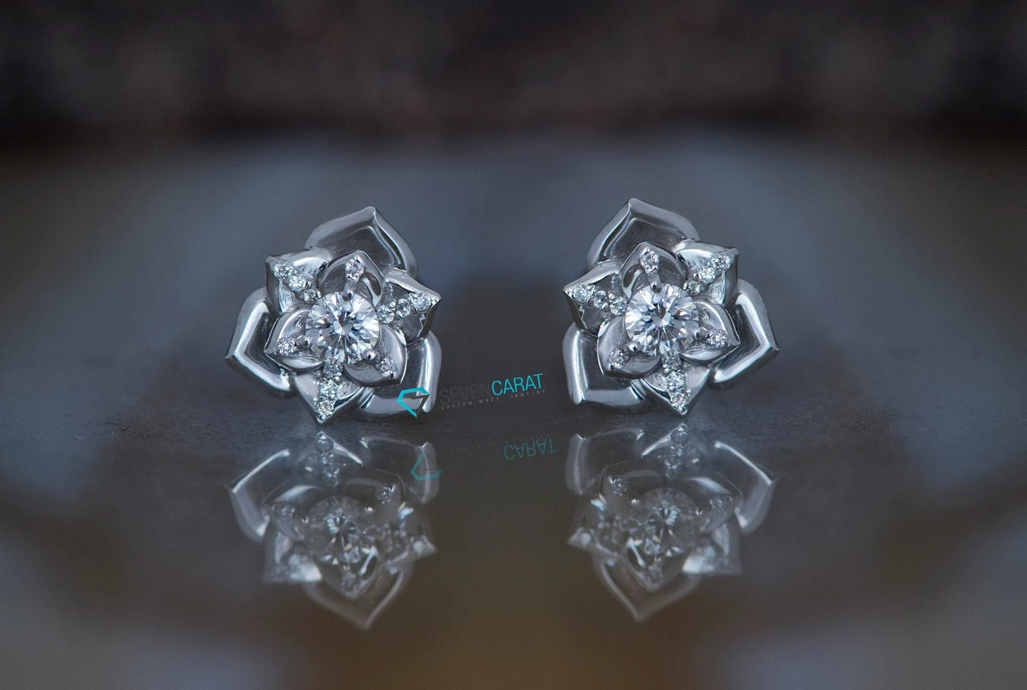 Flower diamond earrings-0.46 carat-Gold Diamond Earrings- Women Gold Diamond Earrings-Stud Earring-Birthday present-anniversary gift