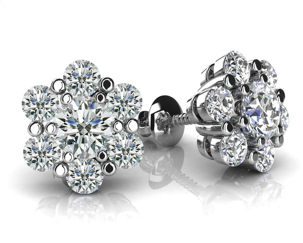 Flower Shaped Diamond Cluster Lab-Grown Diamond Stud Earrings with 1.46 ct.(finished) 2.75mm, 4.0mm
