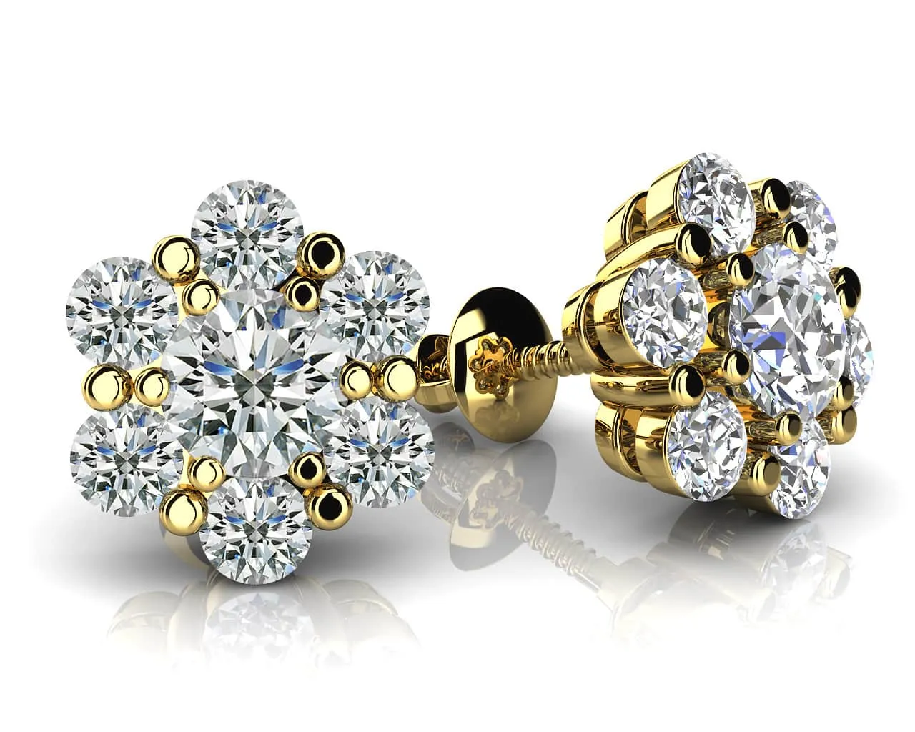Flower Shaped Diamond Cluster Lab-Grown Diamond Stud Earrings with 1.46 ct.(finished) 2.75mm, 4.0mm