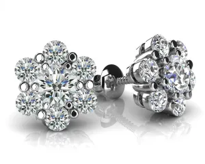 Flower Shaped Diamond Cluster Lab-Grown Diamond Stud Earrings with 1.46 ct.(finished) 2.75mm, 4.0mm