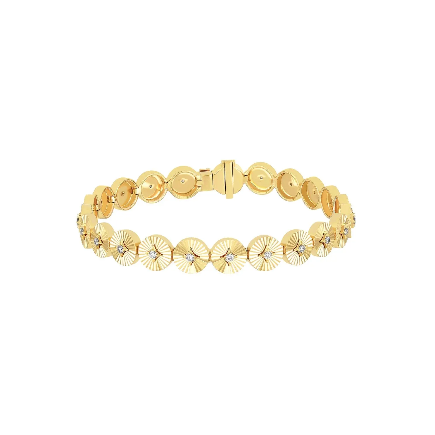 Fluted Gold & Diamond Eternity Disc Bracelet