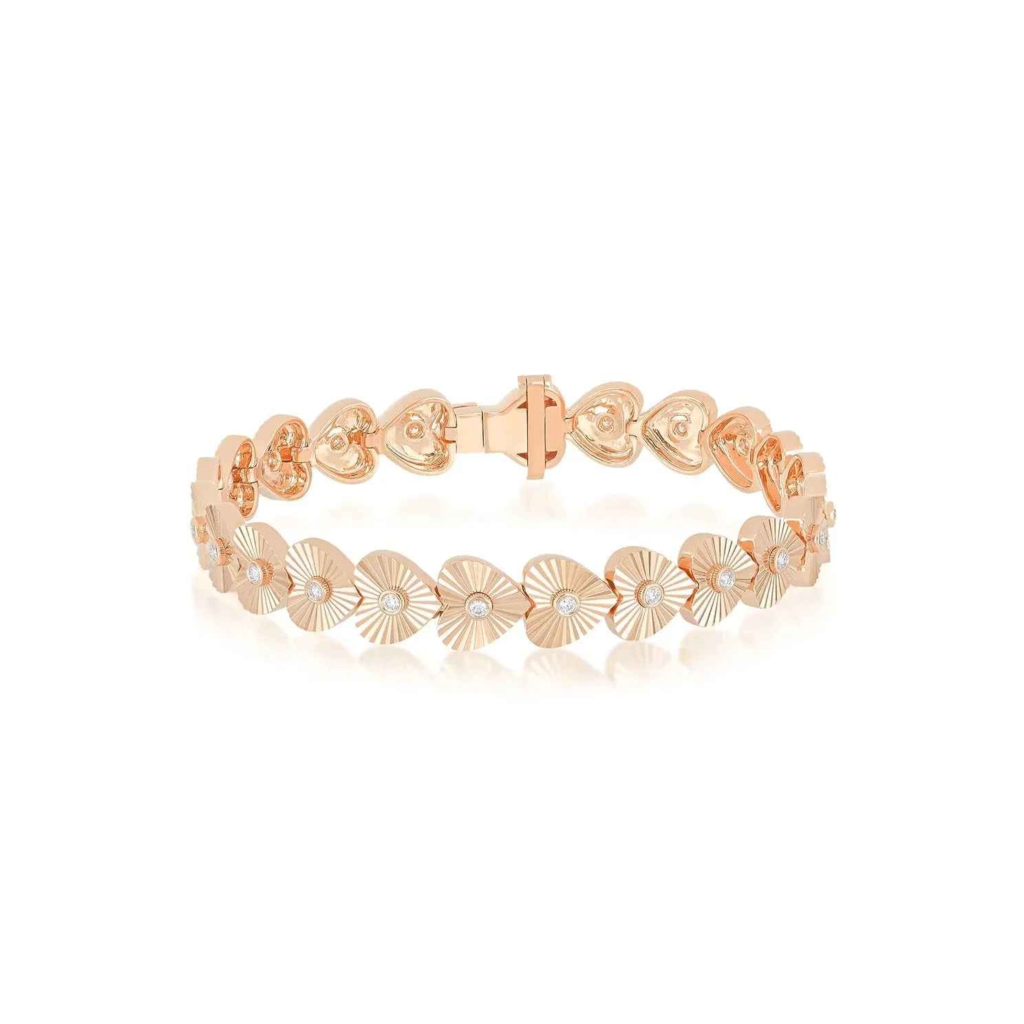 Fluted Gold & Diamond Eternity Heart Bracelet