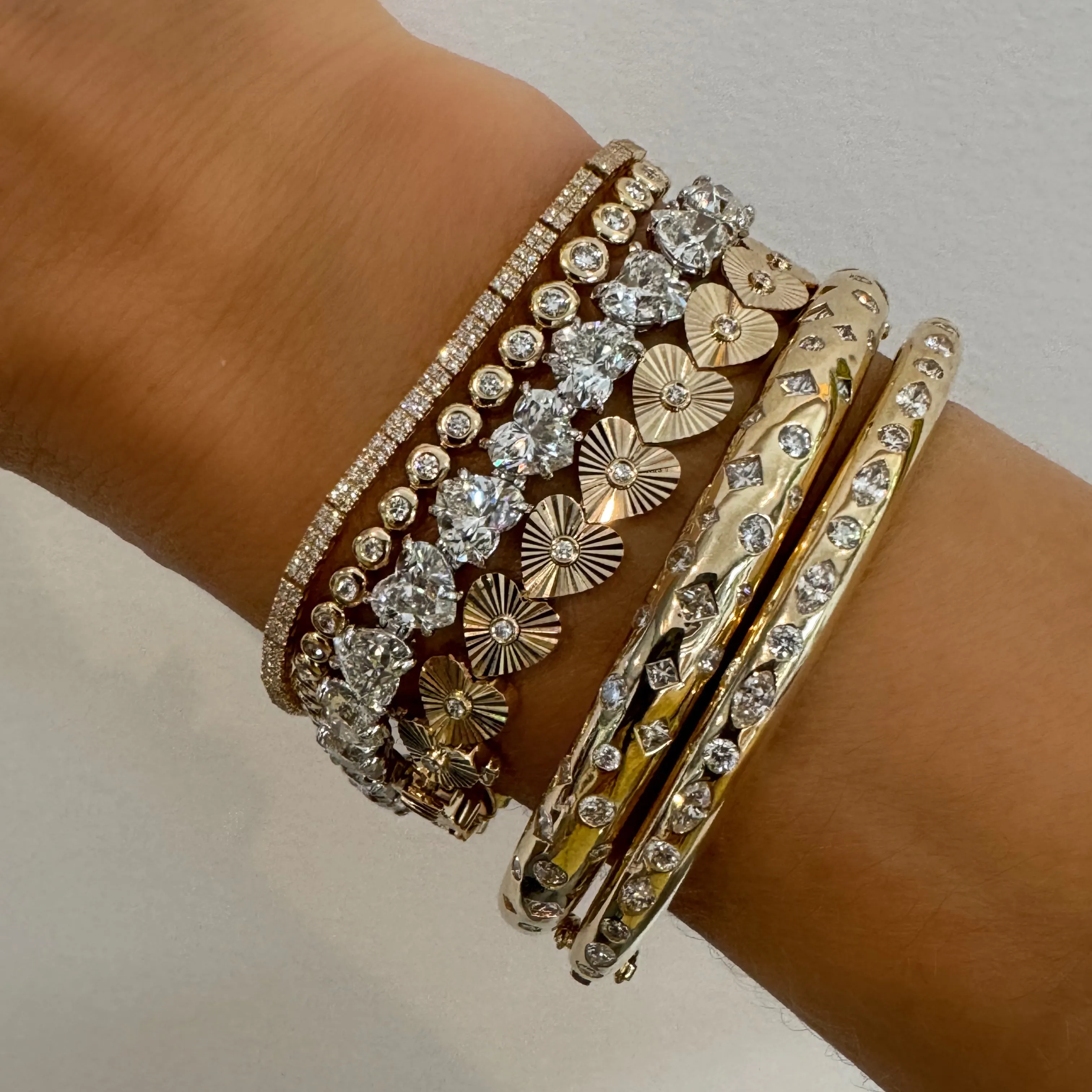 Fluted Gold & Diamond Eternity Heart Bracelet
