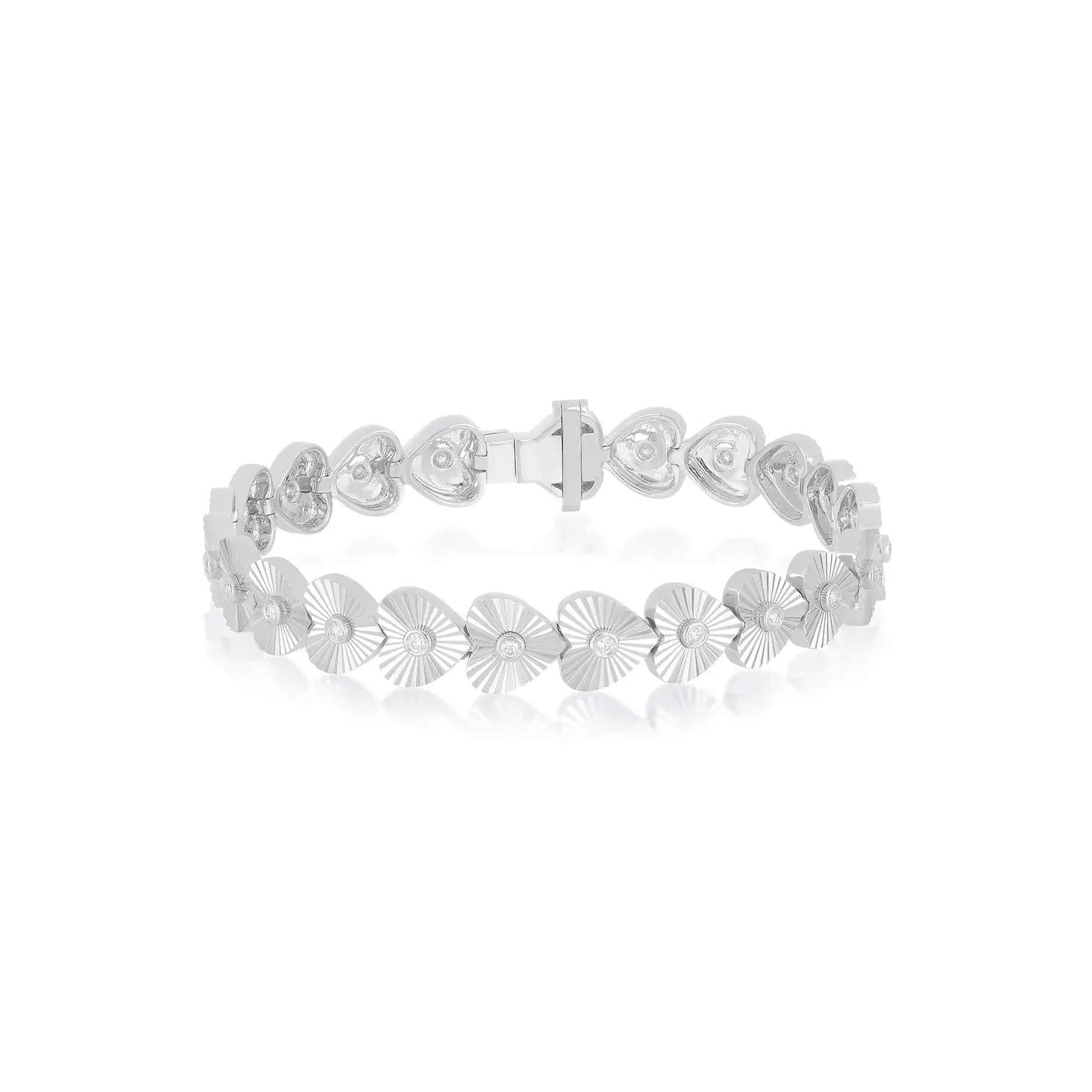 Fluted Gold & Diamond Eternity Heart Bracelet