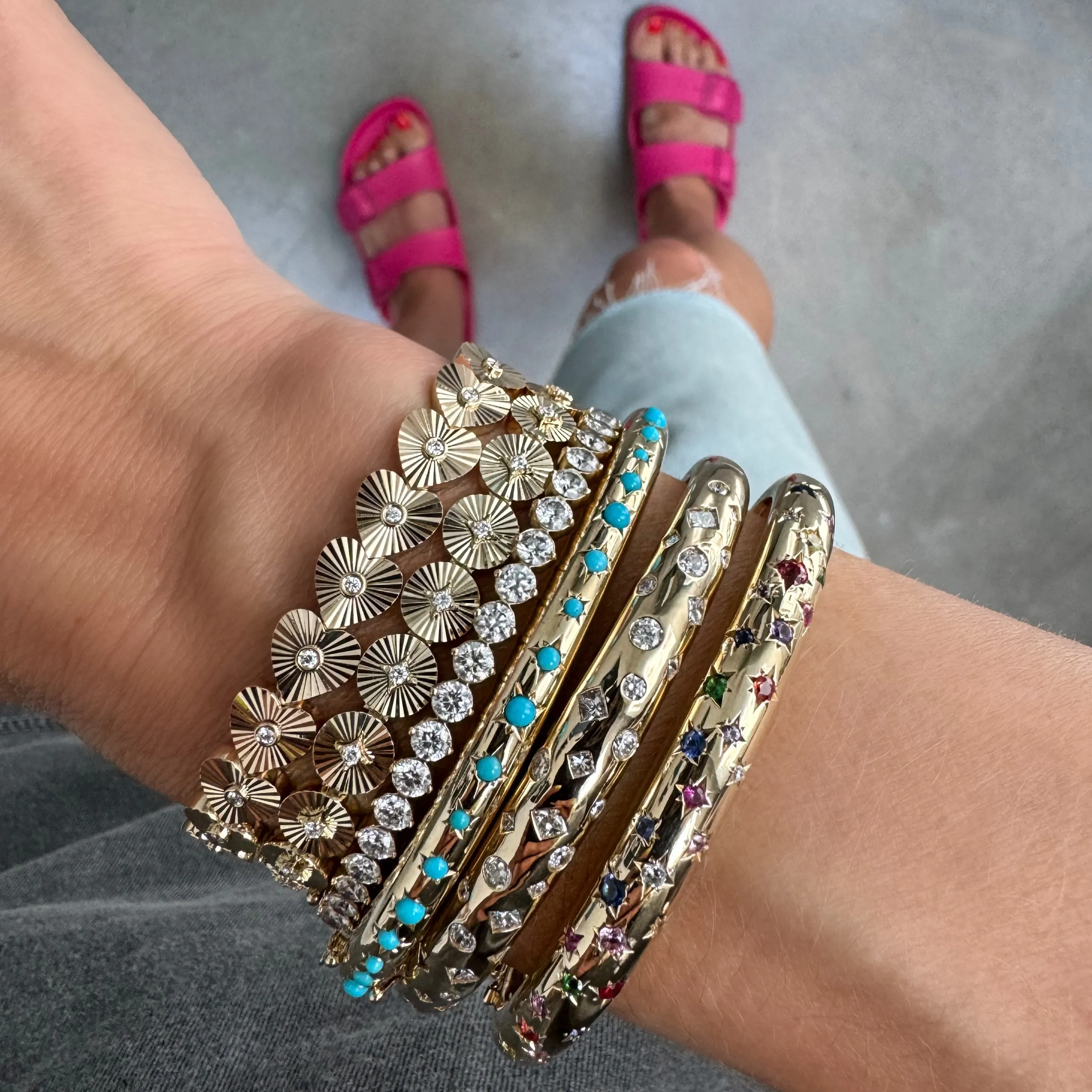 Fluted Gold & Diamond Eternity Heart Bracelet