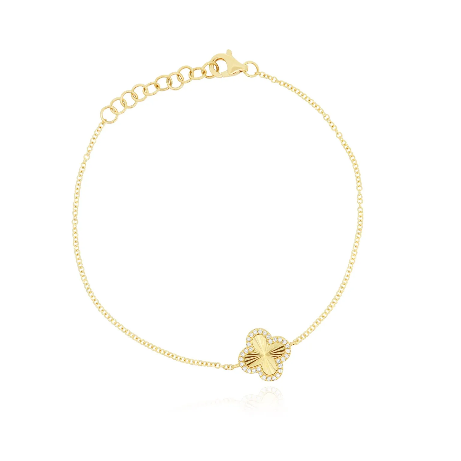 Fluted Gold Diamond Halo Clover Bracelet