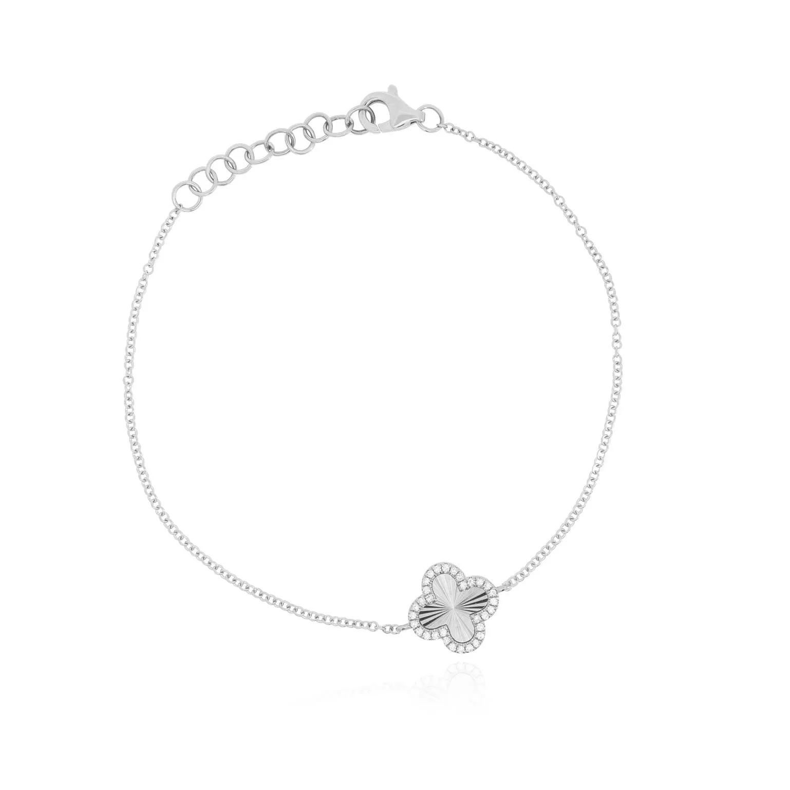 Fluted Gold Diamond Halo Clover Bracelet