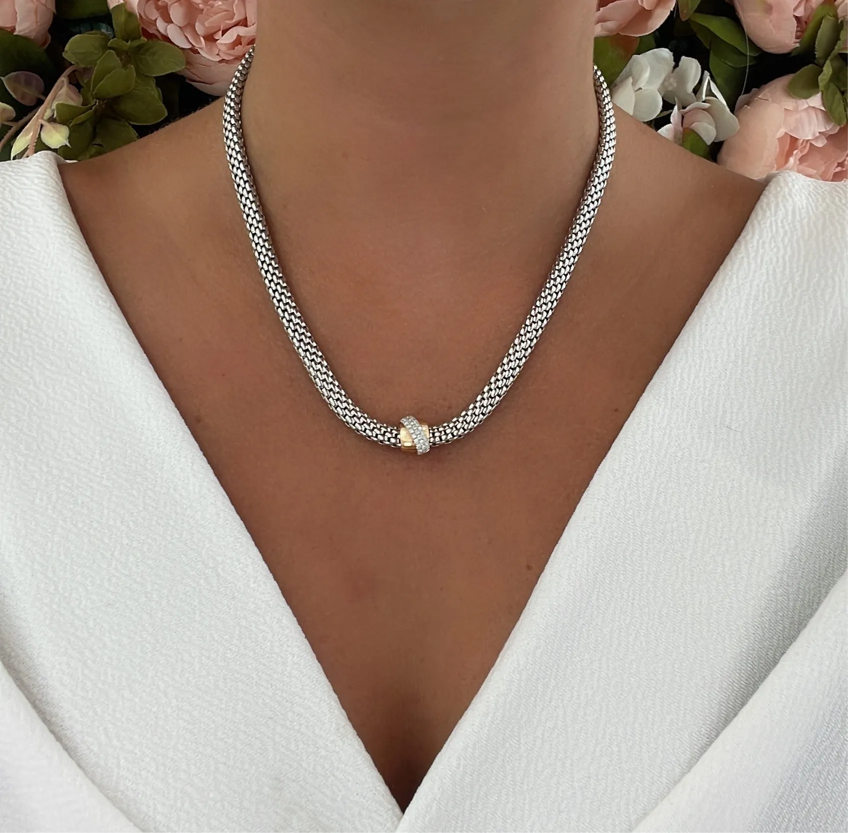 Fope Flex it Vendome 18ct White Gold, Rose Gold & 0.11ct Diamond Necklace