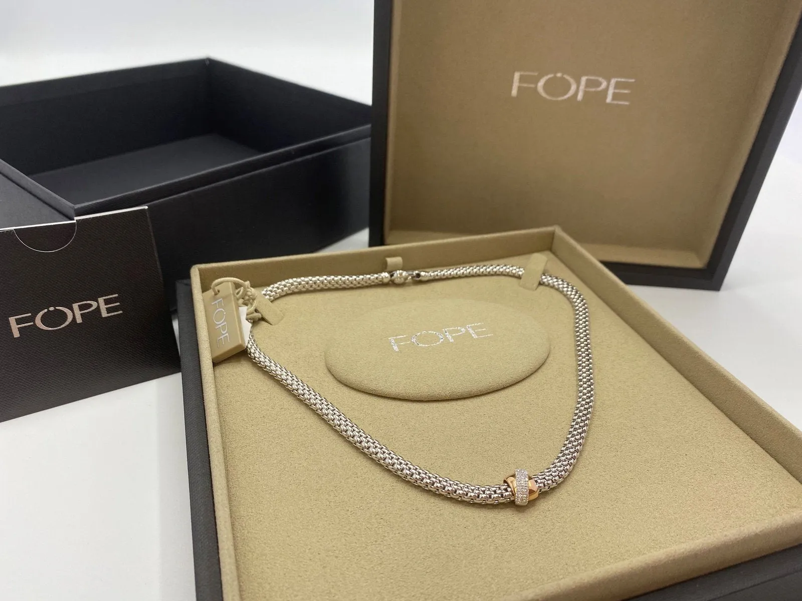 Fope Flex it Vendome 18ct White Gold, Rose Gold & 0.11ct Diamond Necklace