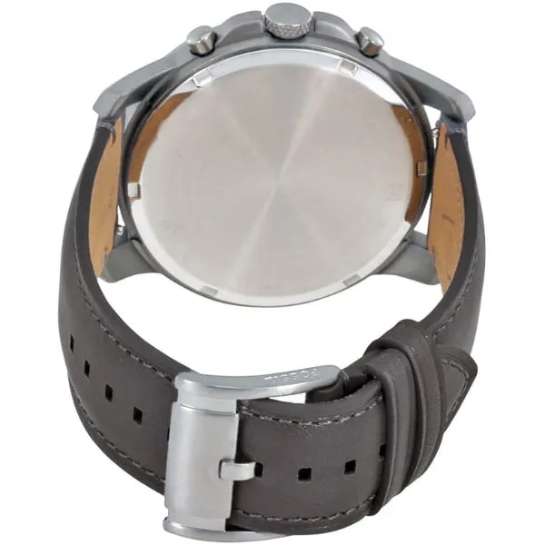 Fossil Grant Gray Leather Strap Gunmetal Dial Chronograph Quartz Watch for Gents - Fossil FS5183
