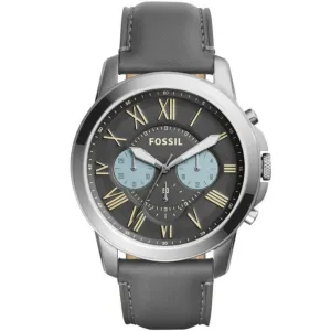 Fossil Grant Gray Leather Strap Gunmetal Dial Chronograph Quartz Watch for Gents - Fossil FS5183