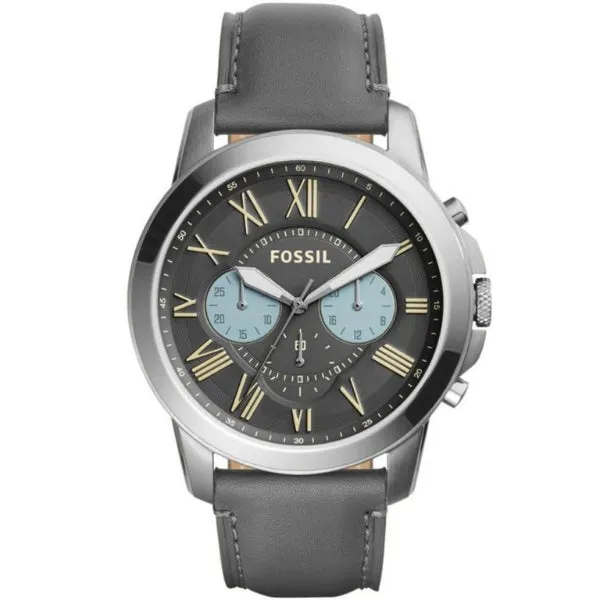 Fossil Grant Gray Leather Strap Gunmetal Dial Chronograph Quartz Watch for Gents - Fossil FS5183