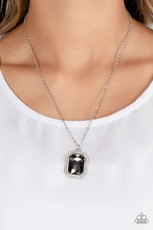 Galloping Gala - Silver - Emerald Cut Hematite Gem Paparazzi Short Necklace