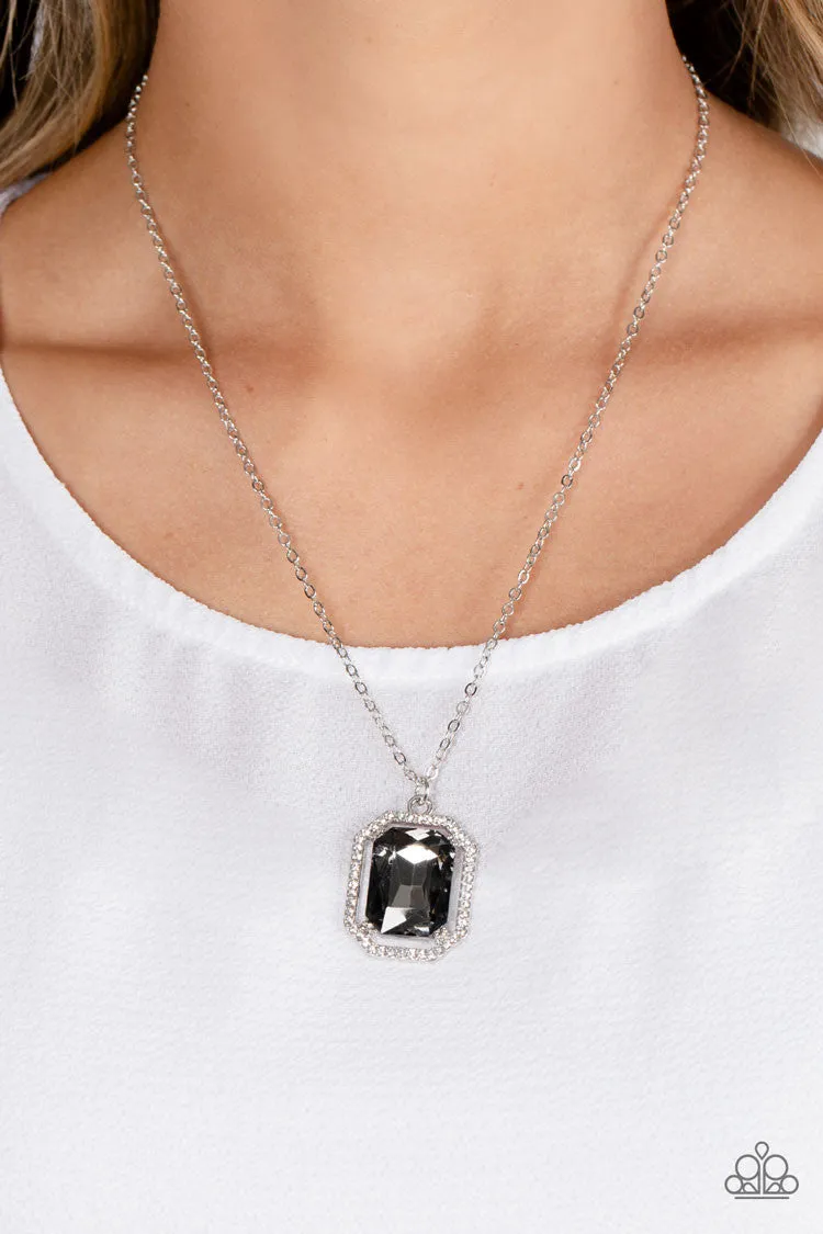 Galloping Gala - Silver - Emerald Cut Hematite Gem Paparazzi Short Necklace