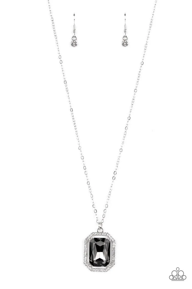 Galloping Gala - Silver - Emerald Cut Hematite Gem Paparazzi Short Necklace
