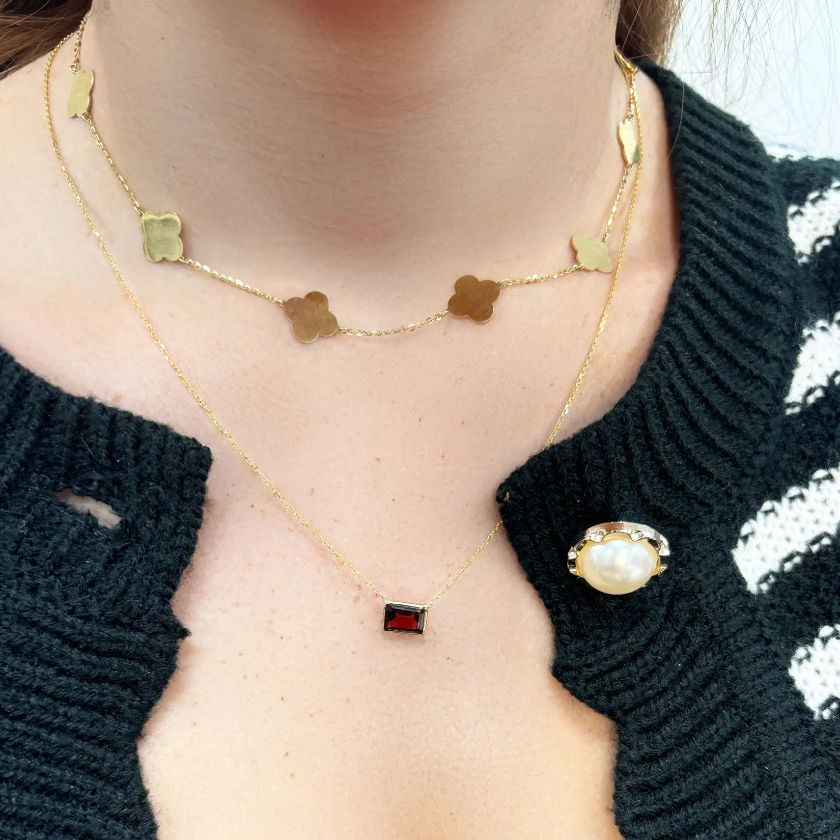 Garnet Emerald Cut Single Bezel Necklace