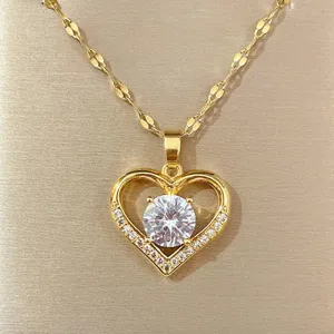 Gems Heart Pendant Necklace Golden Stainless Steel Lips Neck Chain Female Necklaces Jewelry for Girl