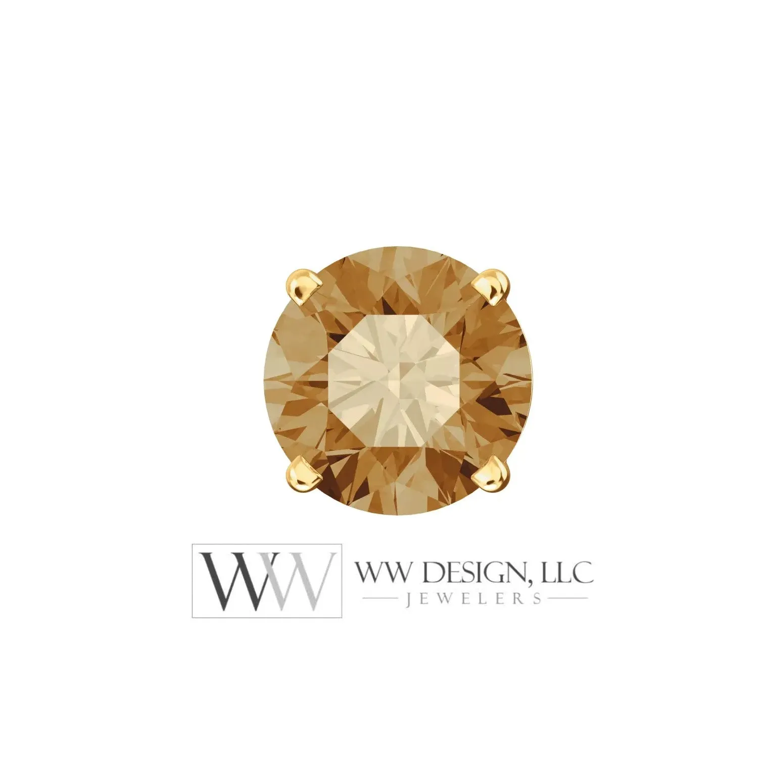 Genuine 2 ctw Champagne DIAMOND Earring Studs 6.5mm 2 ctw (each 1ct) Post w/ 14k Solid Gold (Yellow, Rose, White) Silver, Platinum Brown Diamond Studs