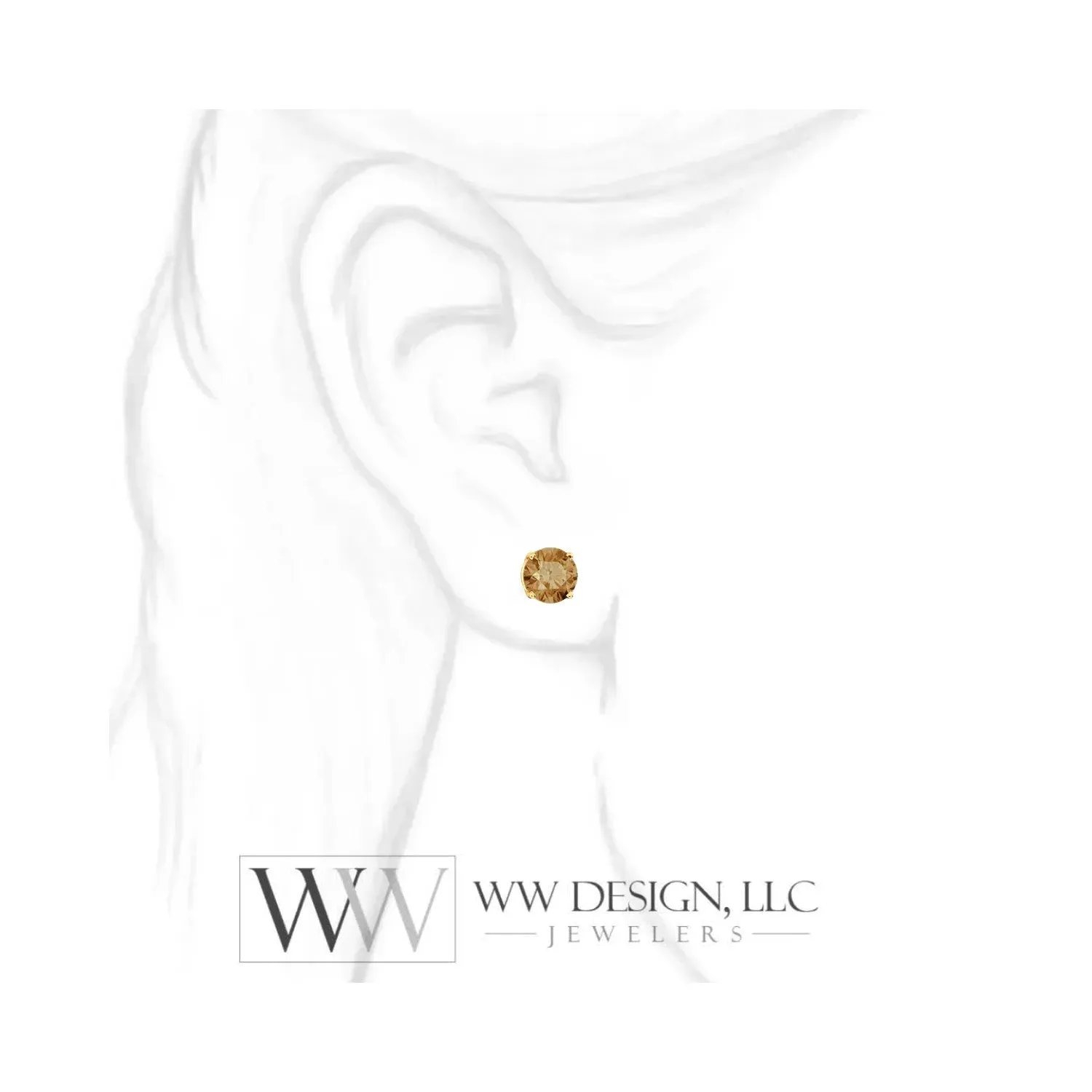 Genuine 2 ctw Champagne DIAMOND Earring Studs 6.5mm 2 ctw (each 1ct) Post w/ 14k Solid Gold (Yellow, Rose, White) Silver, Platinum Brown Diamond Studs