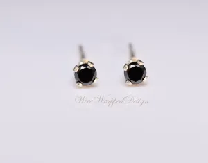 Genuine BLACK DIAMOND Earring Studs 2mm 0.08tcw Post 14k Solid Gold (Yellow, Rose or White), Platinum, Silver Lobe Cartilage Helix Tragus