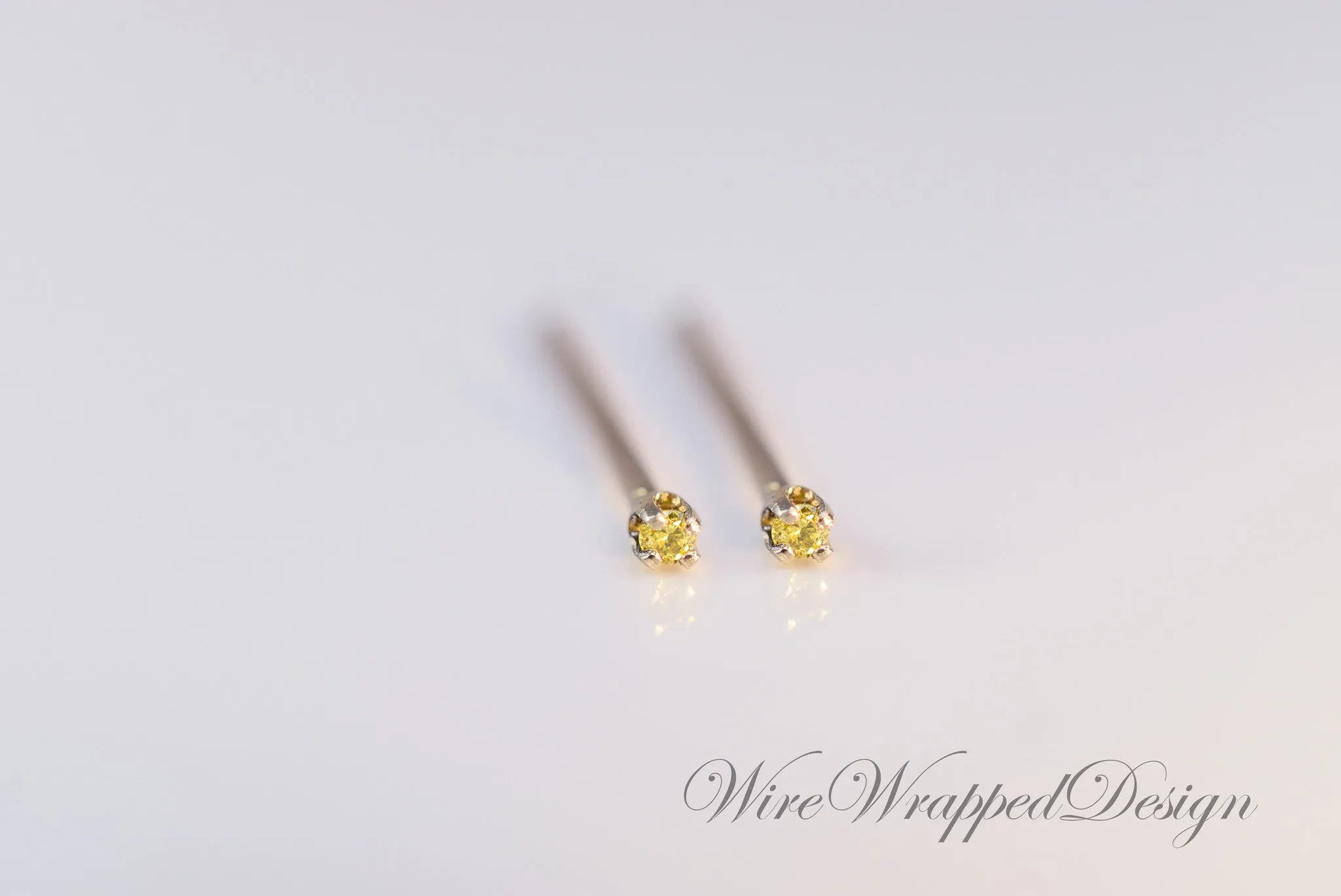 Genuine Canary Yellow DIAMOND Earring Studs - 1.5mm 0.03tcw (0.015 ea) - 14k Solid Gold (Yellow, or White), Platinum, Sterling Silver