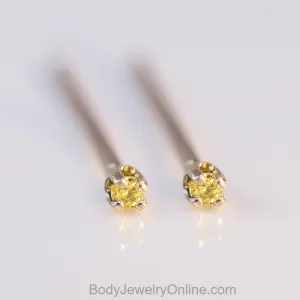 Genuine Canary Yellow DIAMOND Earring Studs - 1.5mm 0.03tcw (0.015 ea) - 14k Solid Gold (Yellow, or White), Platinum, Sterling Silver