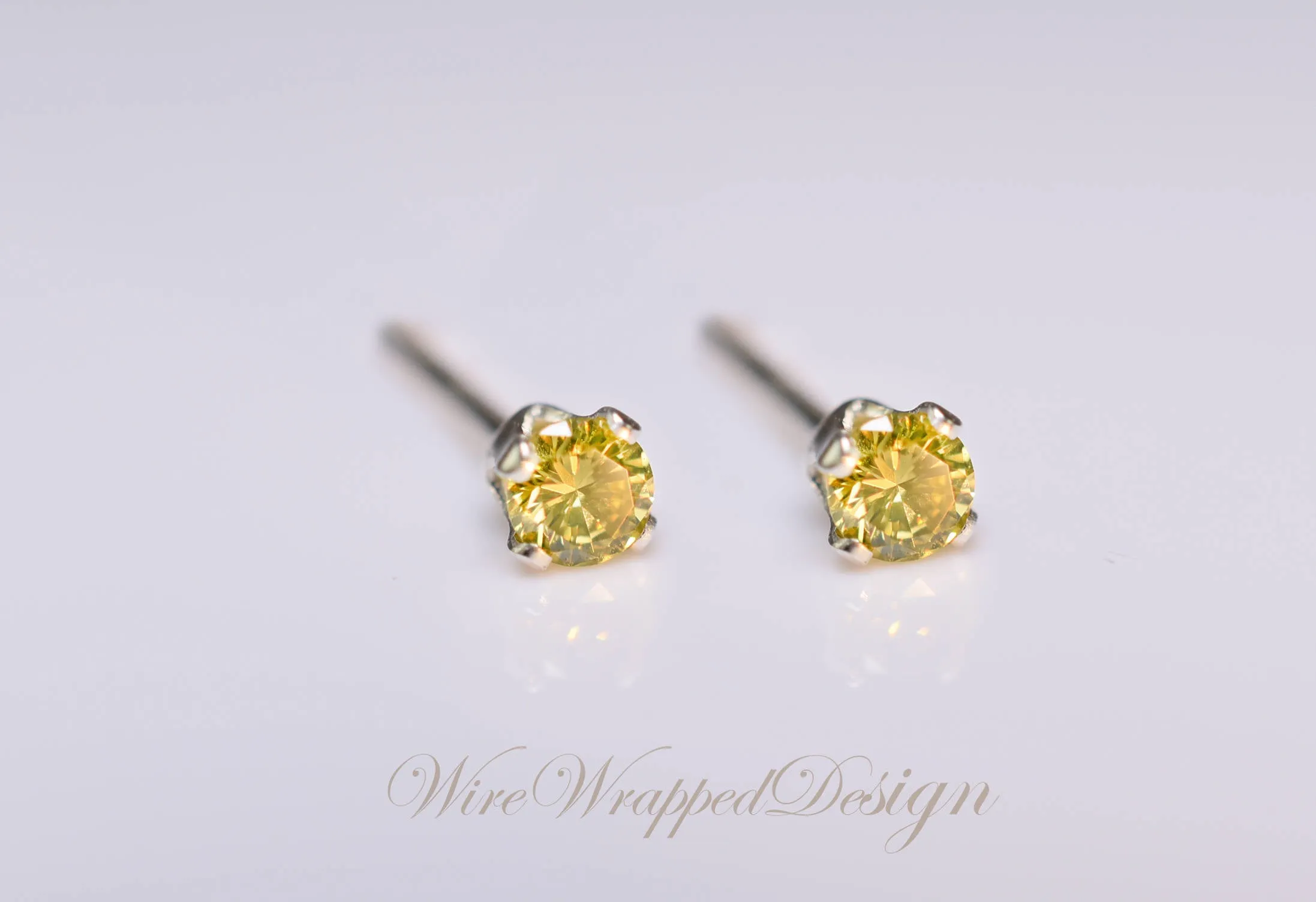 Genuine CANARY Yellow DIAMOND Earring Studs 2mm 0.08tcw Post 14k Solid Gold (Yellow, Rose or White), Platinum, Silver Cartilage Helix Tragus