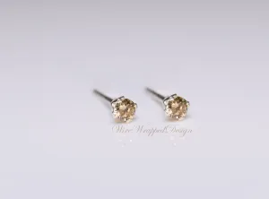 Genuine CHAMPAGNE DIAMOND Earring Studs 2mm 0.08tcw Post 14k Solid Gold (Yellow, Rose or White) Platinum, Silver Lobe Cartilage Helix Tragus