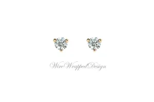 Genuine F  VS DIAMOND Earring Studs 3mm 0.20 ctw (each 0.1cts) Post w/ 14k Solid Gold (Yellow, Rose, White), Silver, Platinum Lobe Cartilage