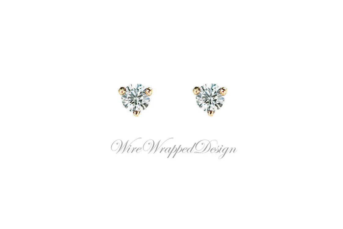 Genuine F  VS DIAMOND Earring Studs 3mm 0.20 ctw (each 0.1cts) Post w/ 14k Solid Gold (Yellow, Rose, White), Silver, Platinum Lobe Cartilage