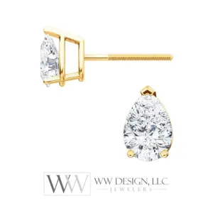 Genuine F  VS DIAMOND Earring Studs Pear 6x4mm 0.66 ctw (each 0.33cts) Post w/ 14k Solid Gold (Yellow, Rose, White), Silver, Platinum Studs
