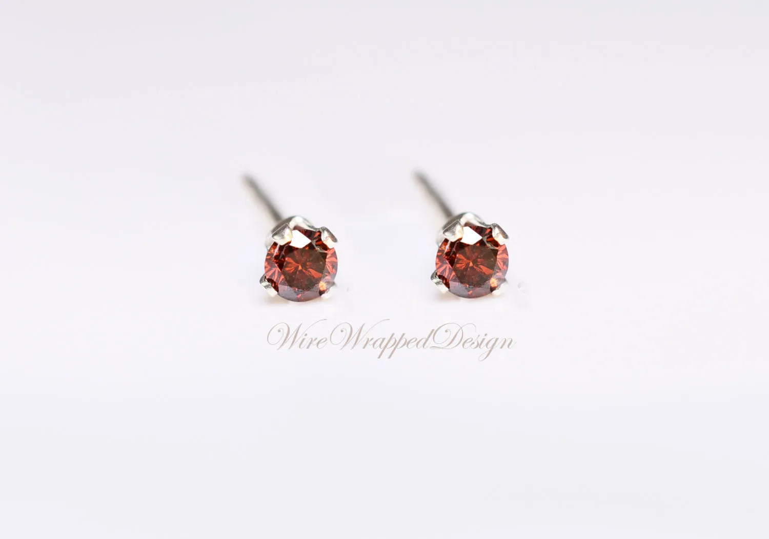 Genuine RED DIAMOND Earring Studs 2mm 0.08tcw Post 14k Solid Gold (Yellow, Rose or White), Platinum, Silver Lobe Cartilage Helix Tragus