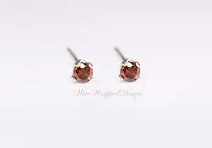 Genuine RED DIAMOND Earring Studs 2mm 0.08tcw Post 14k Solid Gold (Yellow, Rose or White), Platinum, Silver Lobe Cartilage Helix Tragus