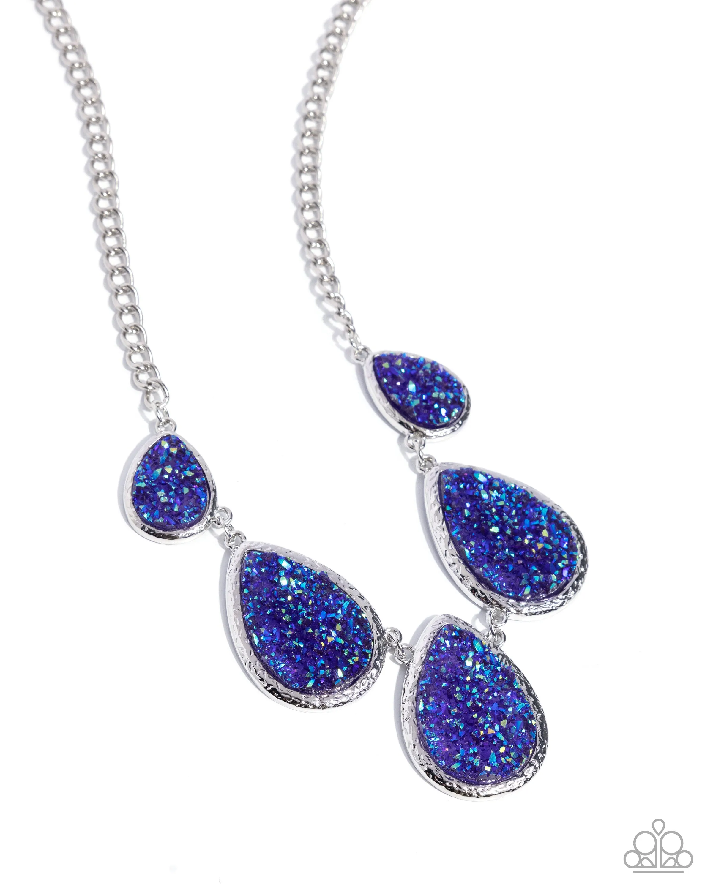 Geode Gamut - Multi - Blue Druzy Teardrop Paparazzi Short Necklace