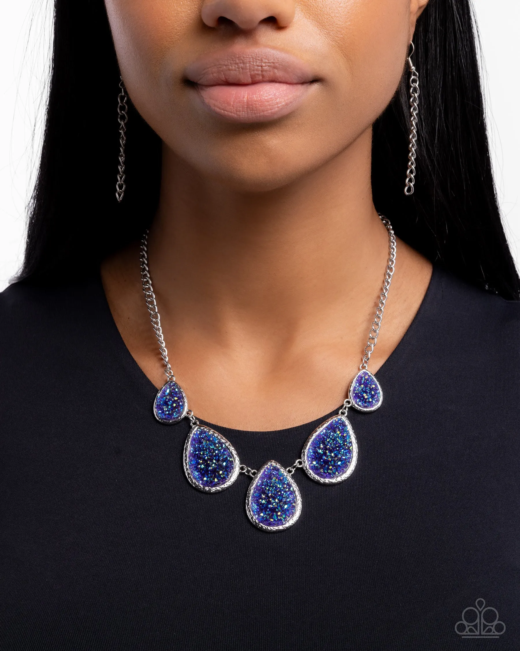 Geode Gamut - Multi - Blue Druzy Teardrop Paparazzi Short Necklace