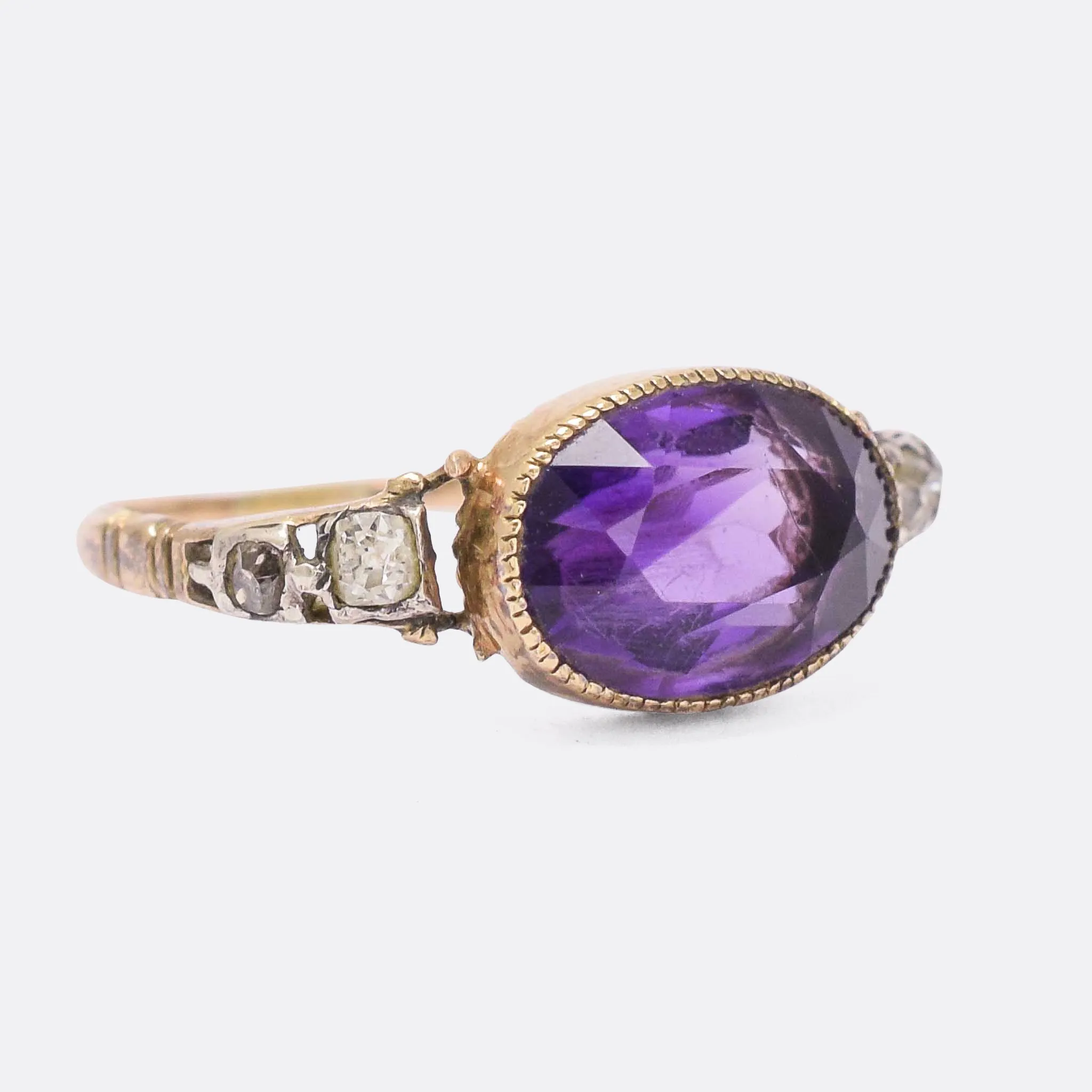 Georgian Amethyst & Diamond Solitaire Ring