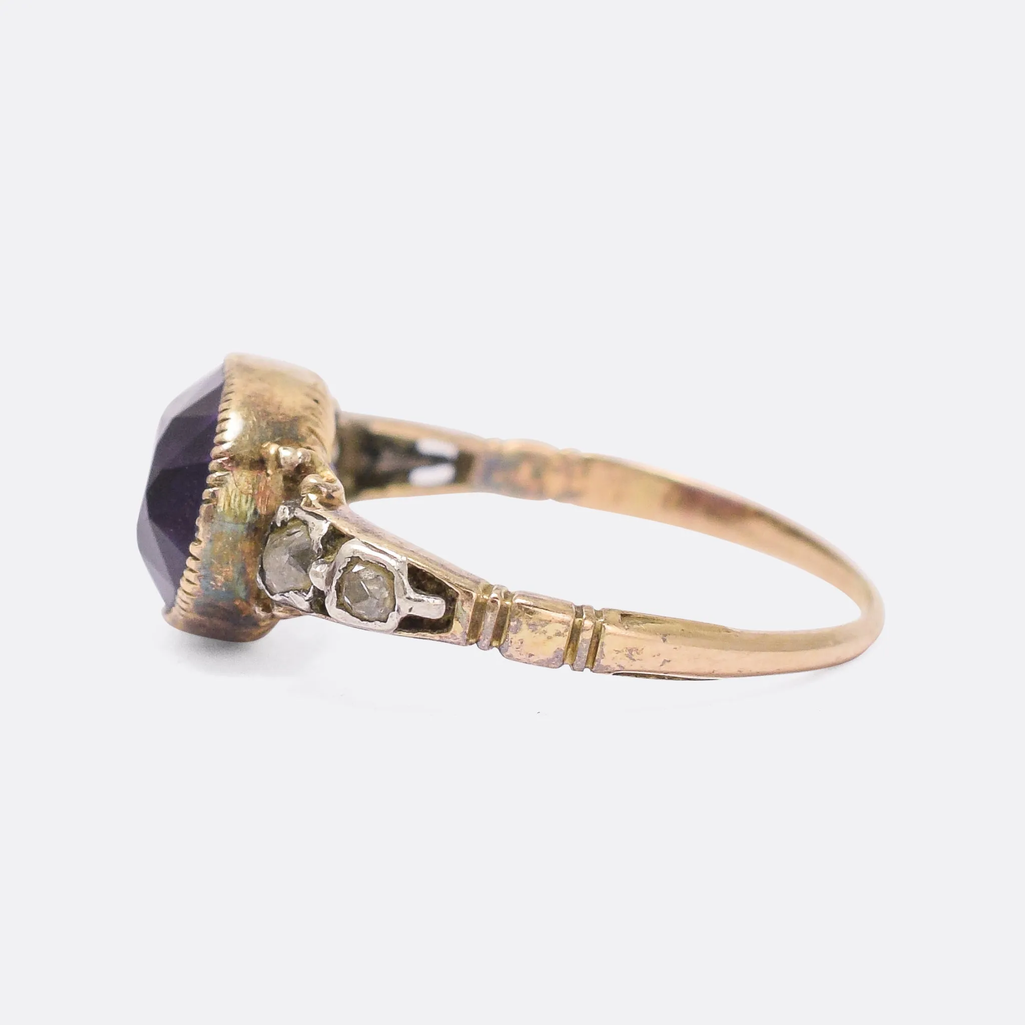 Georgian Amethyst & Diamond Solitaire Ring