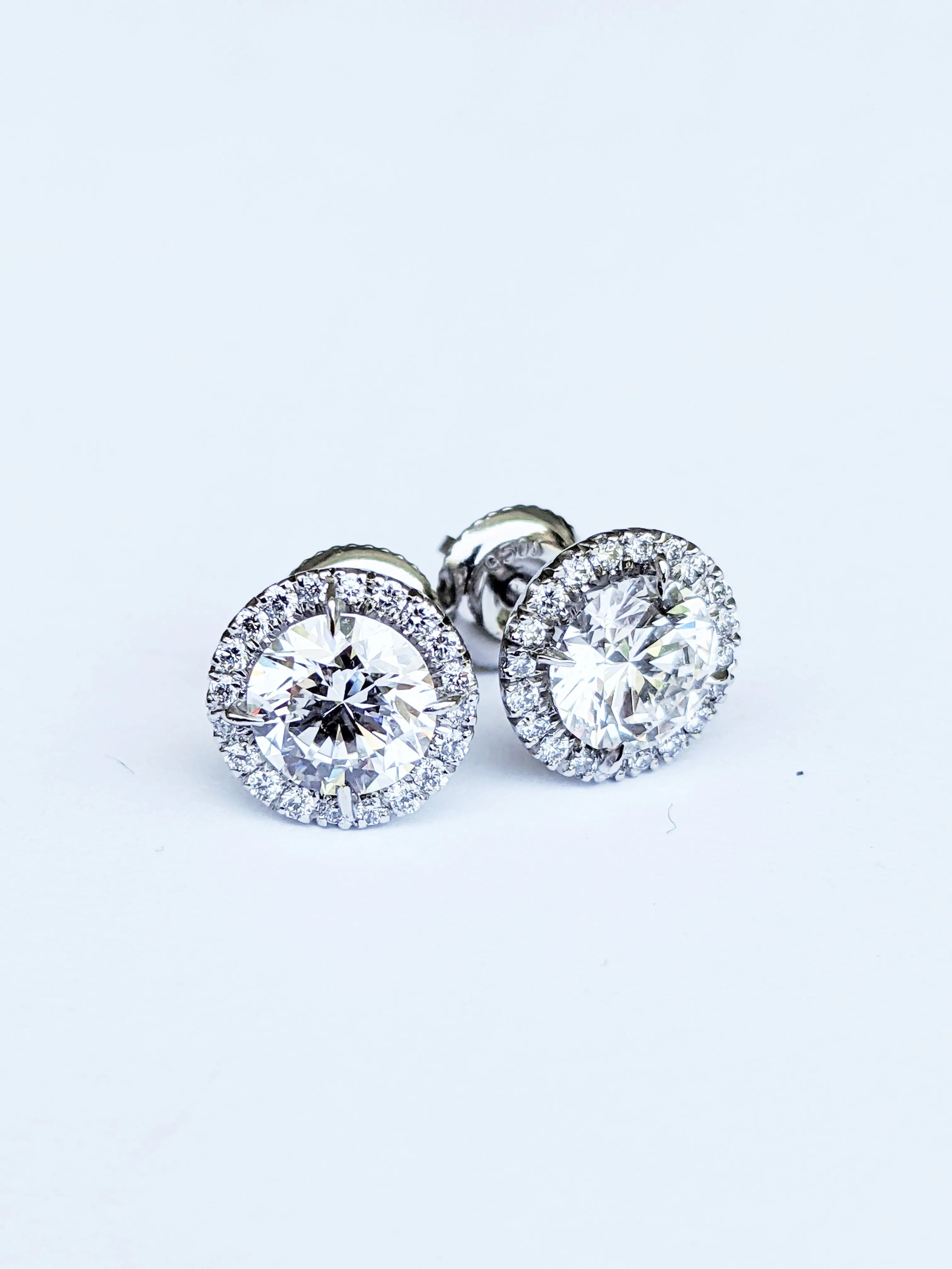 GIA Certified 2.26 Carat Diamonds Platinum Halo Stud Earrings Screw Back Post