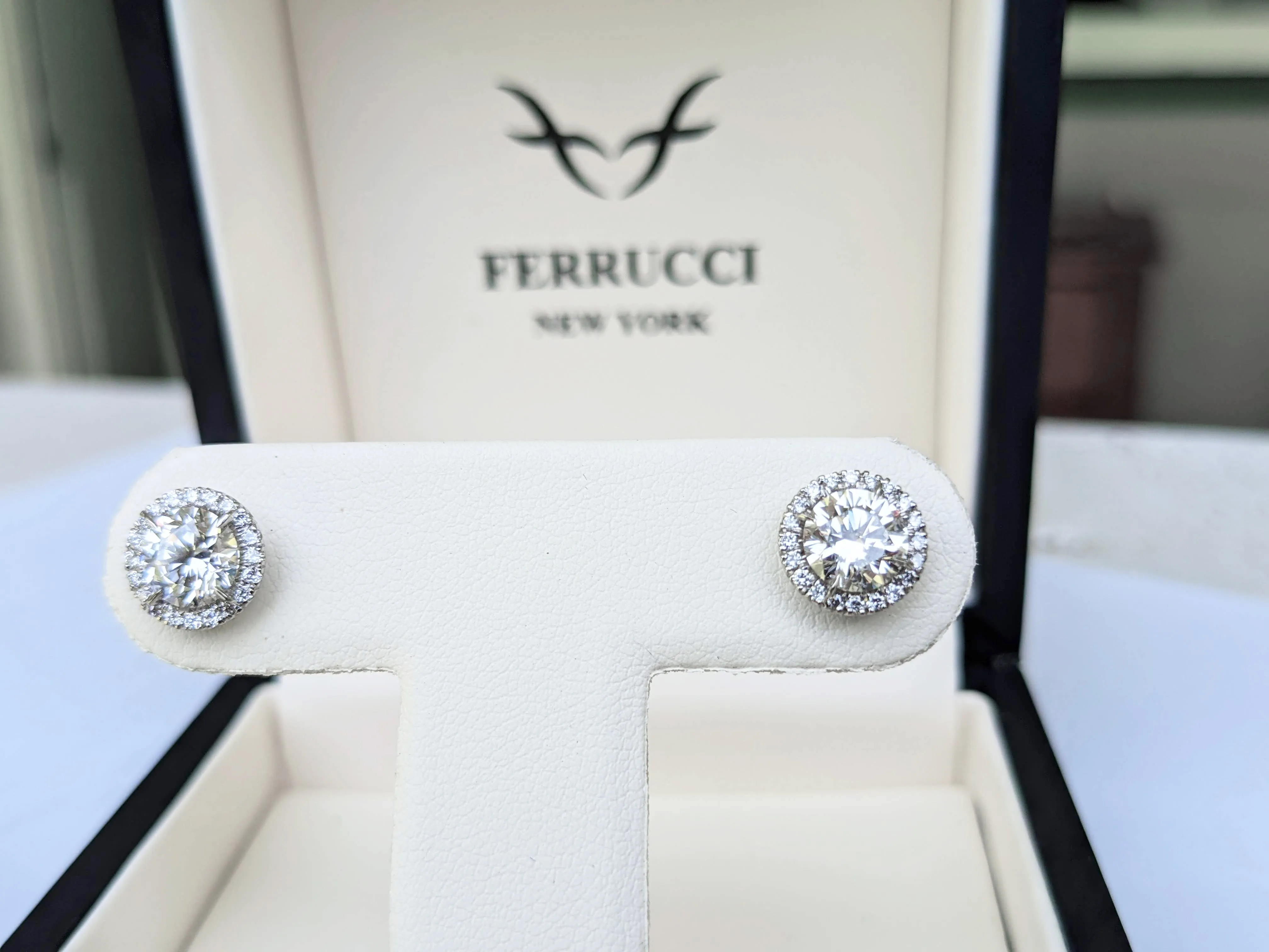 GIA Certified 2.26 Carat Diamonds Platinum Halo Stud Earrings Screw Back Post