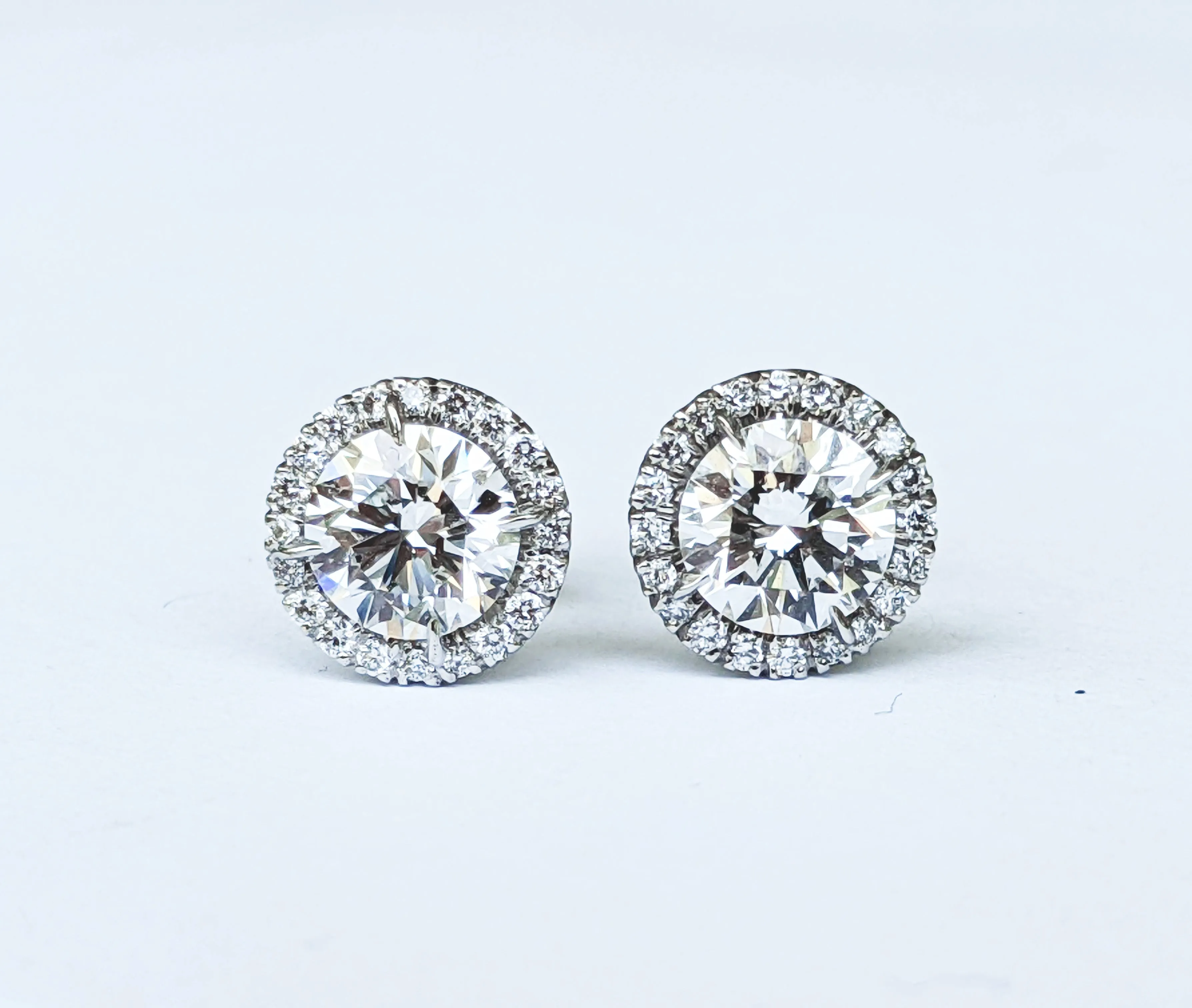 GIA Certified 2.26 Carat Diamonds Platinum Halo Stud Earrings Screw Back Post