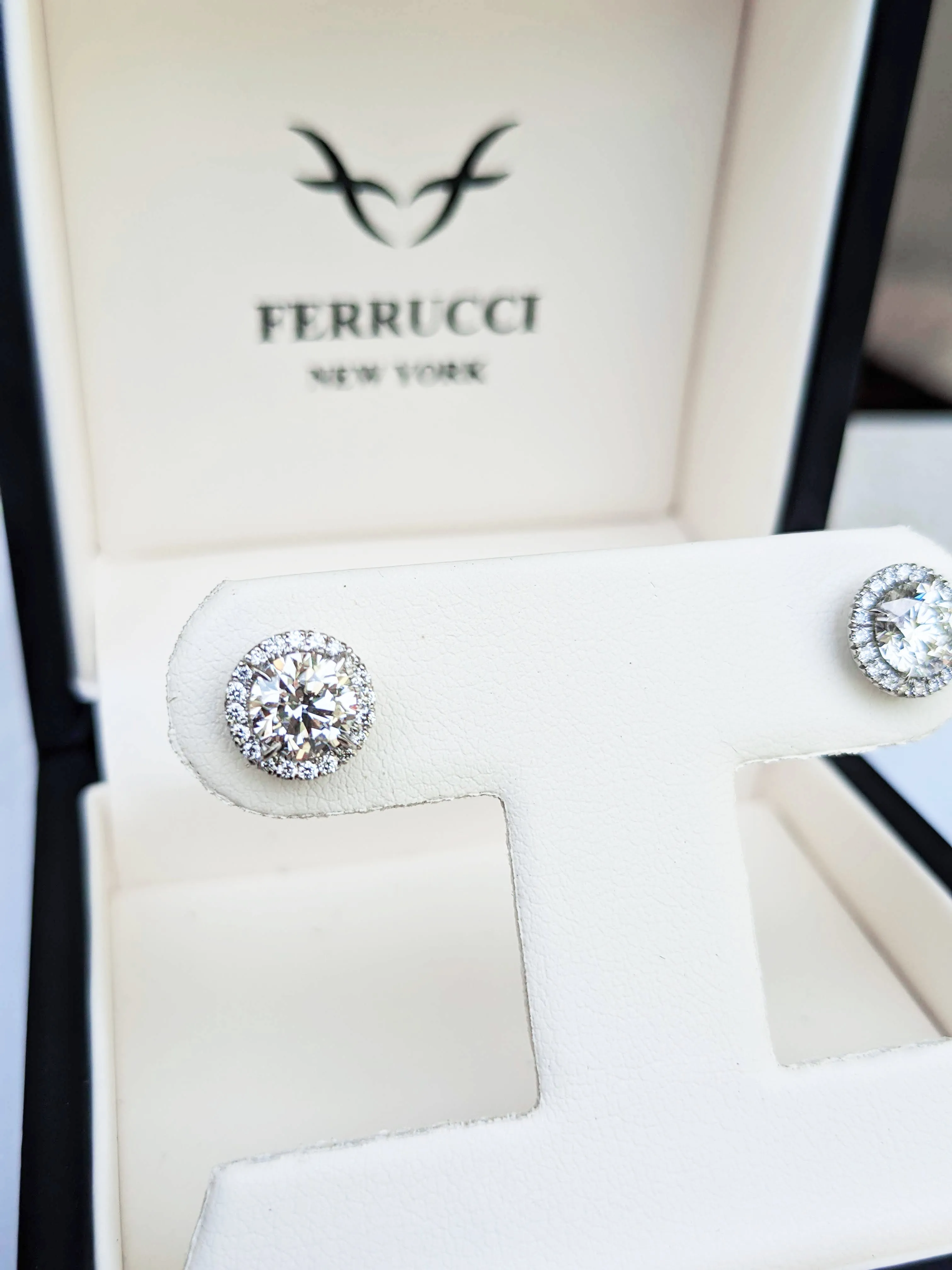 GIA Certified 2.26 Carat Diamonds Platinum Halo Stud Earrings Screw Back Post