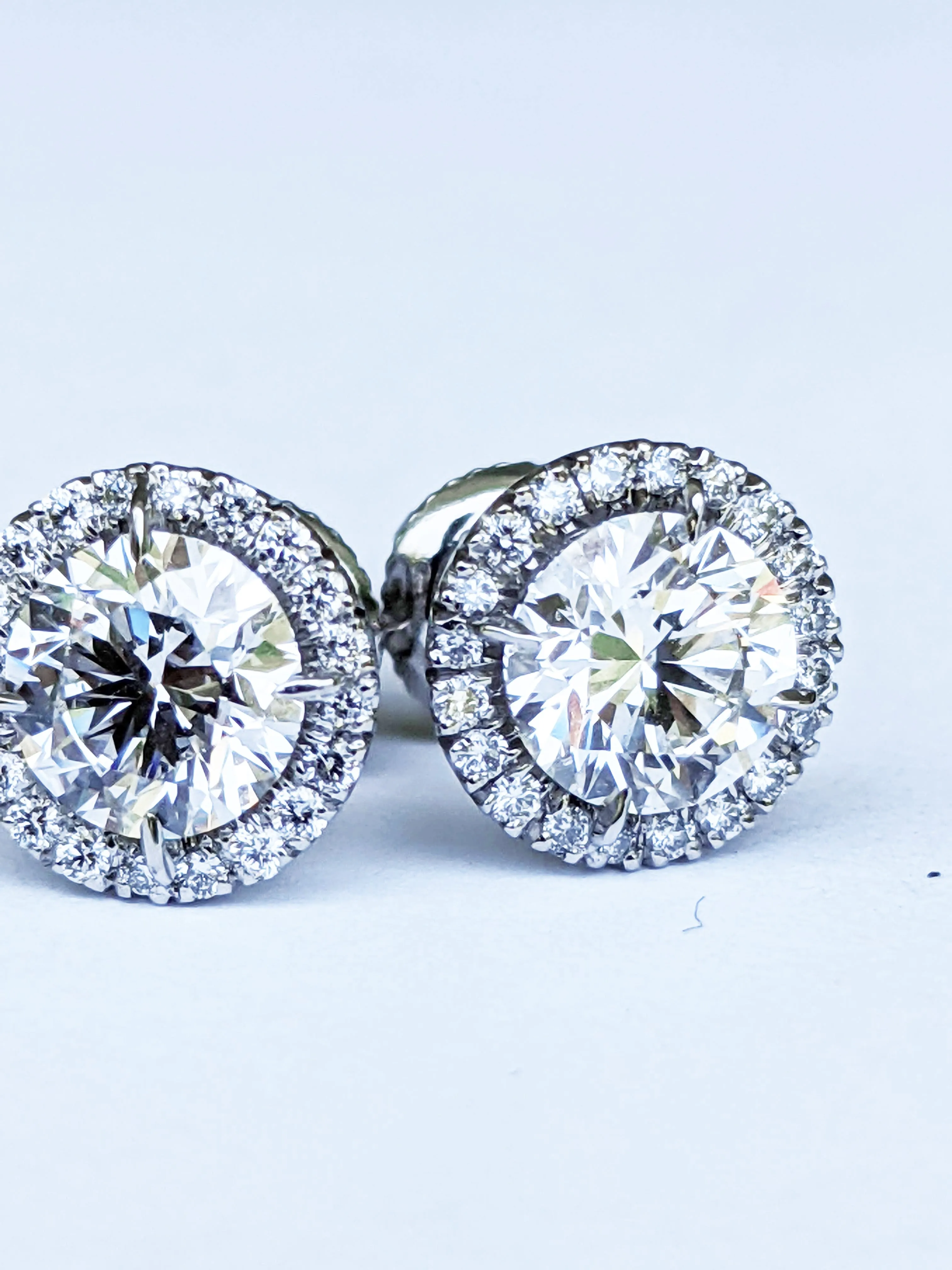 GIA Certified 2.26 Carat Diamonds Platinum Halo Stud Earrings Screw Back Post